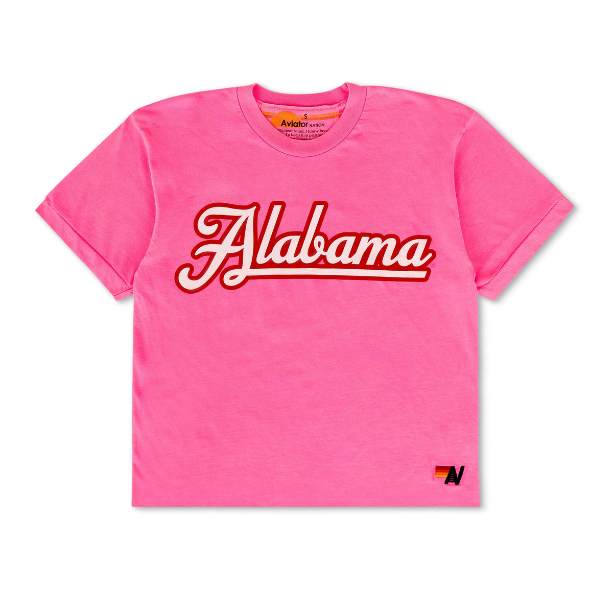 Retro UNIVERSITY OF ALABAMA BOLT SCRIPT BOYFRIEND TEE - NEON PINK