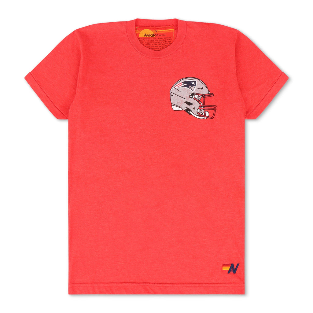 Retro NEW ENGLAND PATRIOTS HELMET CREW TEE SHIRT - FLASH RED