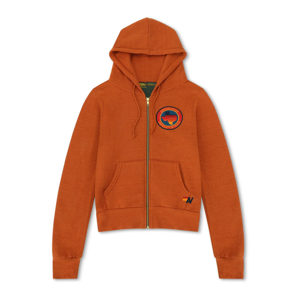 Retro UNIVERSITY OF TEXAS CIRCLE PRINT ZIP HOODIE - BURNT ORANGE
