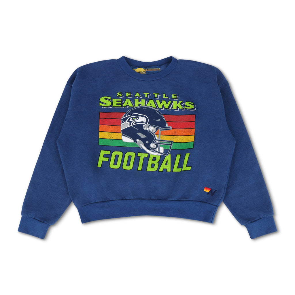 Retro SEATTLE SEAHAWKS HELMET RELAXED CREW SWEATSHIRT - ROYAL