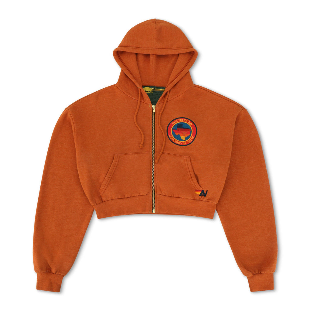 Retro UNIVERSITY OF TEXAS LONGHORNS RELAXED CIRCLE CROPPED HOODIE - BURNT ORANGE