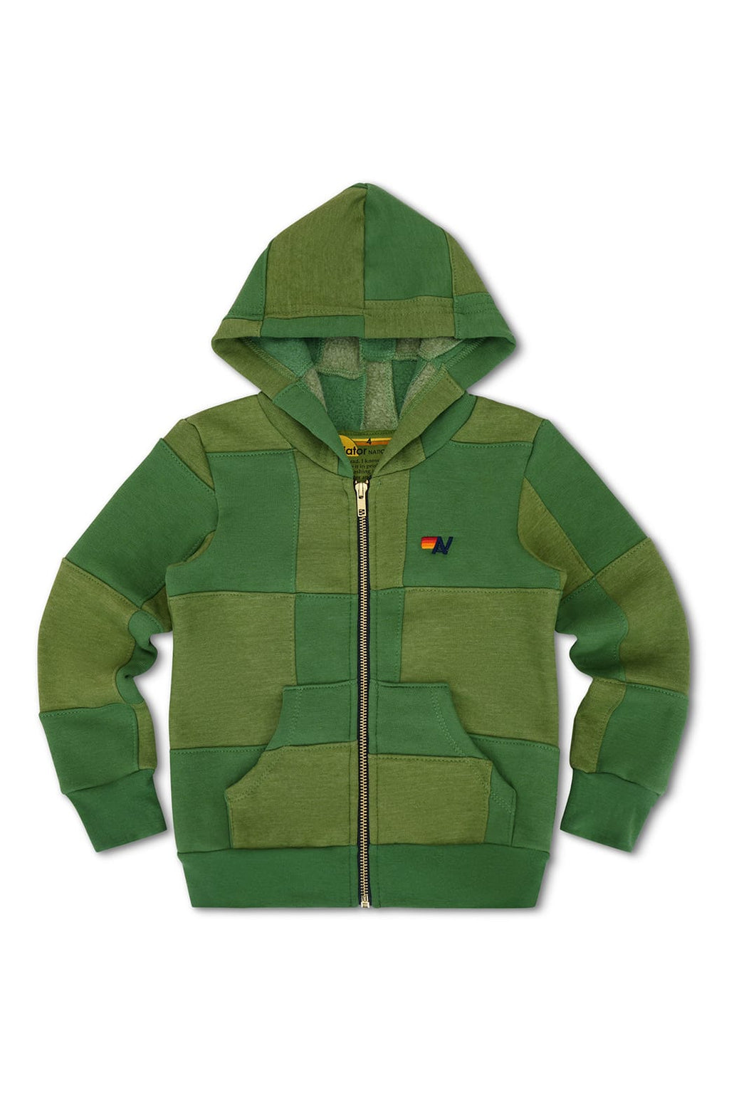 Retro KIDS CHECK QUILTED ZIP HOODIE - JUNGLE GREEN PALM