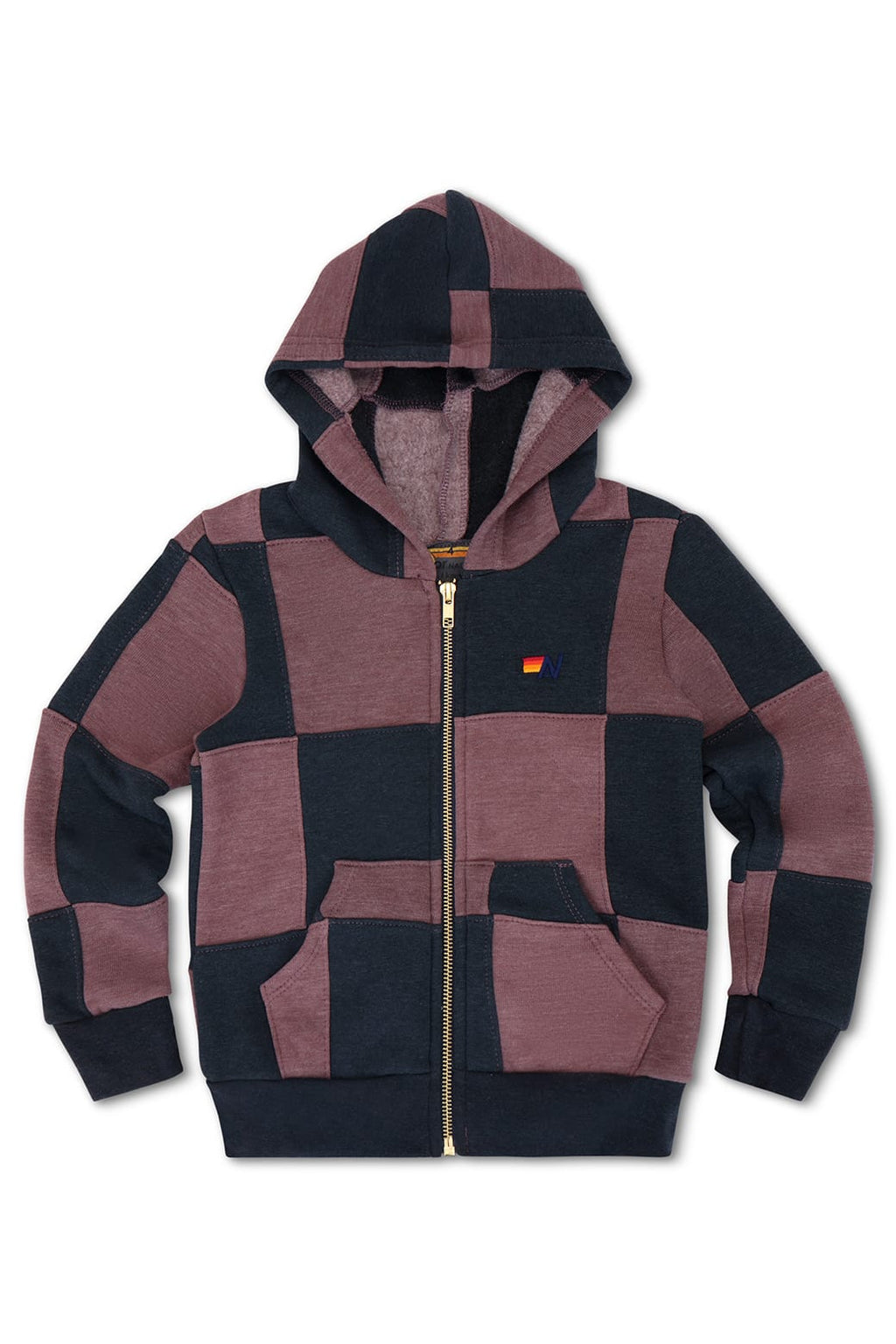 Retro KIDS CHECK QUILTED ZIP HOODIE - CHARCOAL MOCHA