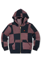Retro KIDS CHECK QUILTED ZIP HOODIE - CHARCOAL MOCHA