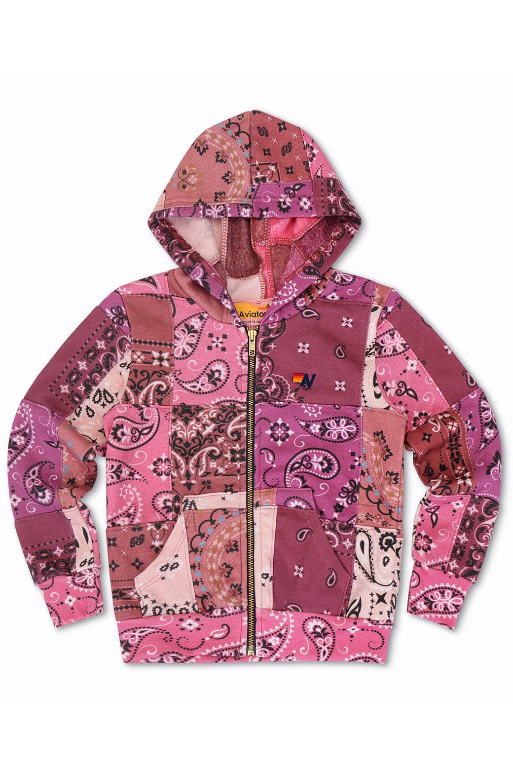 Retro KIDS BANDANA QUILTED ZIP HOODIE - PINK