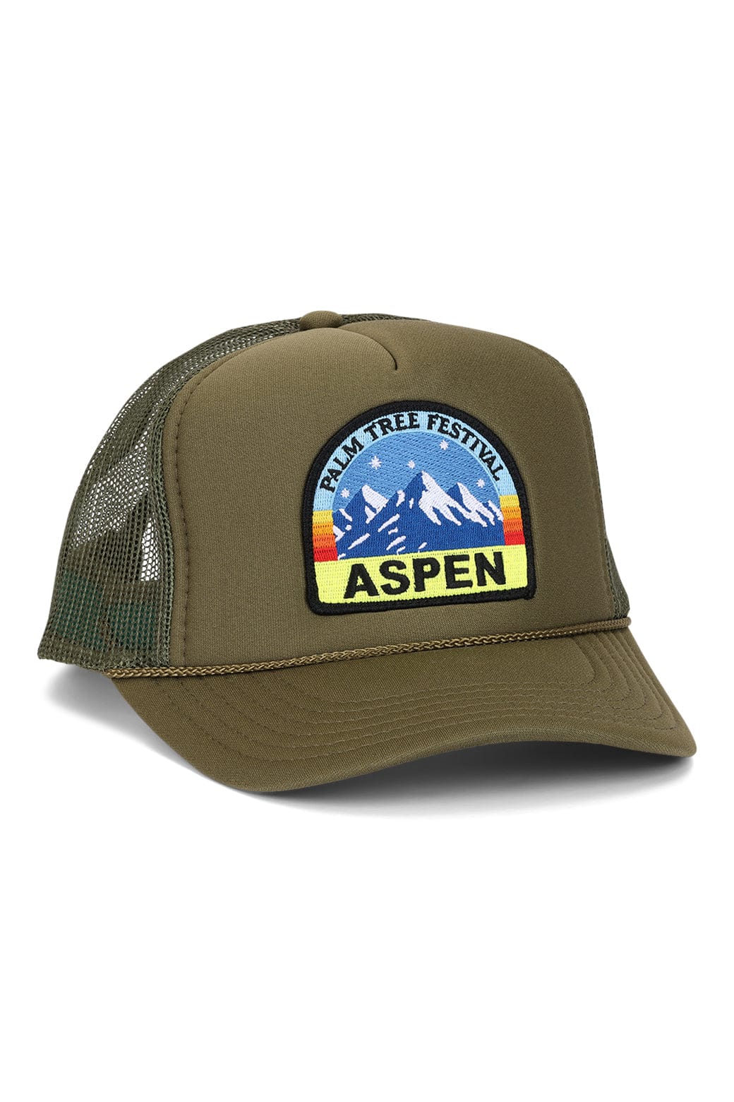 Retro PALM TREE FESTIVAL ASPEN 2026 VINTAGE LOW RISE TRUCKER - OLIVE