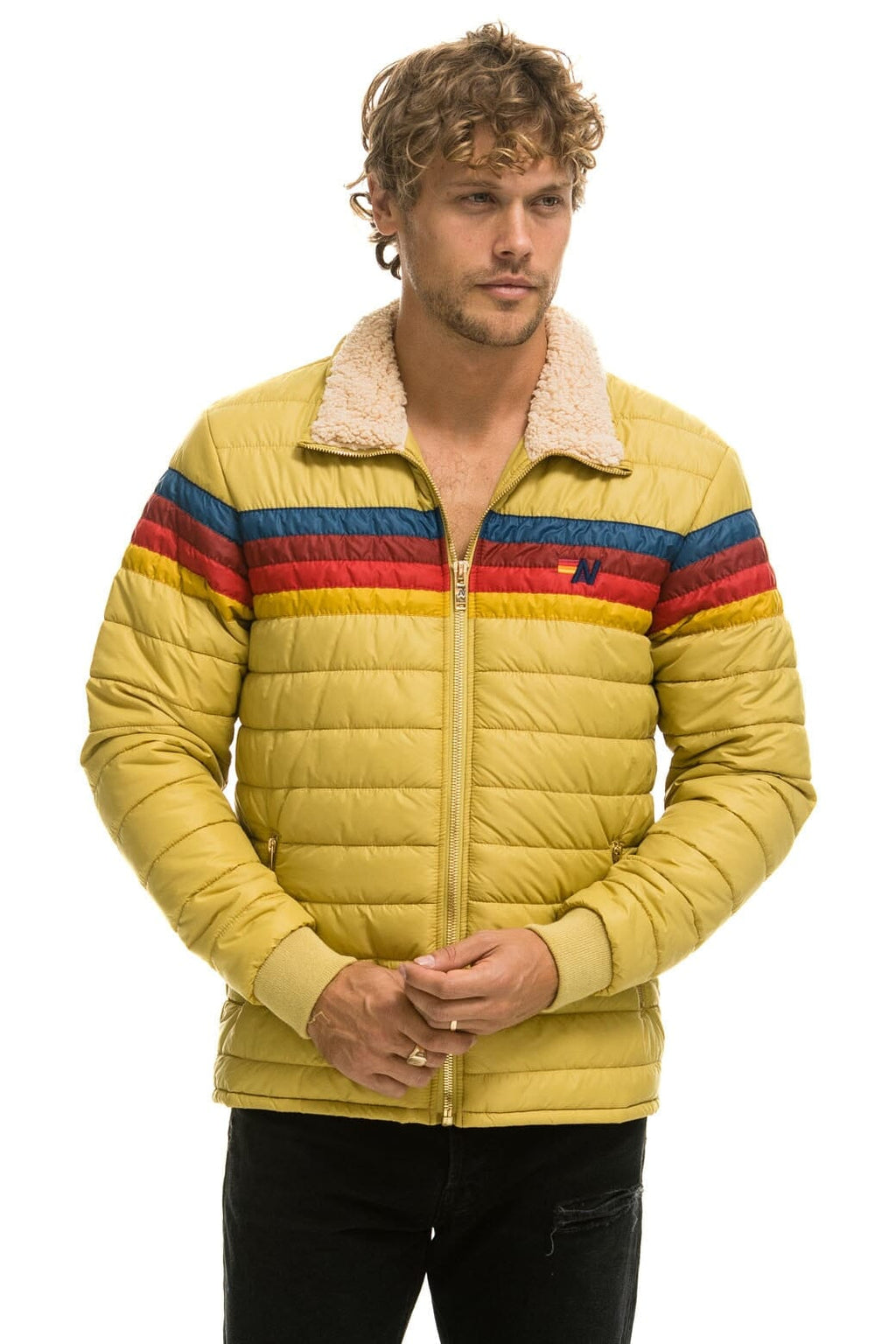 Retro 4 STRIPE RAINBOW SLEEVE JACKET - KHAKI