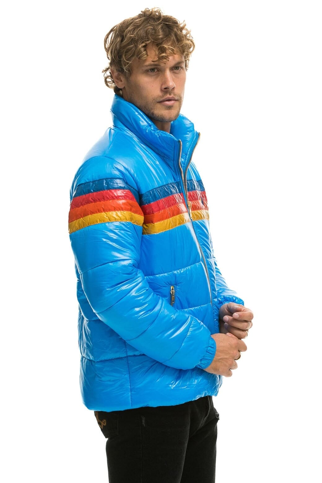 Retro 4 STRIPE LUXE TRAVELER JACKET - GLOSSY BLUE