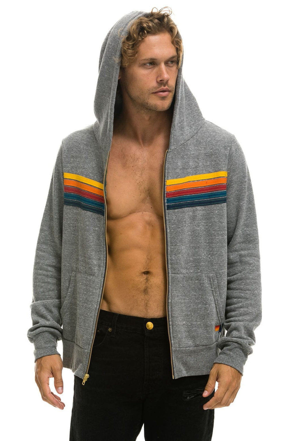 Retro 5 STRIPE HOODIE - HEATHER GREY