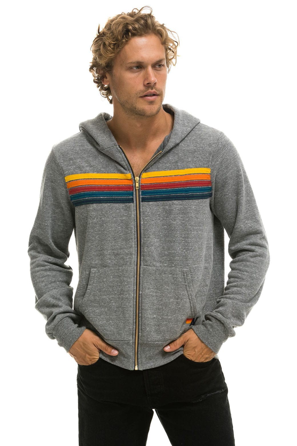 Retro 5 STRIPE HOODIE - HEATHER GREY