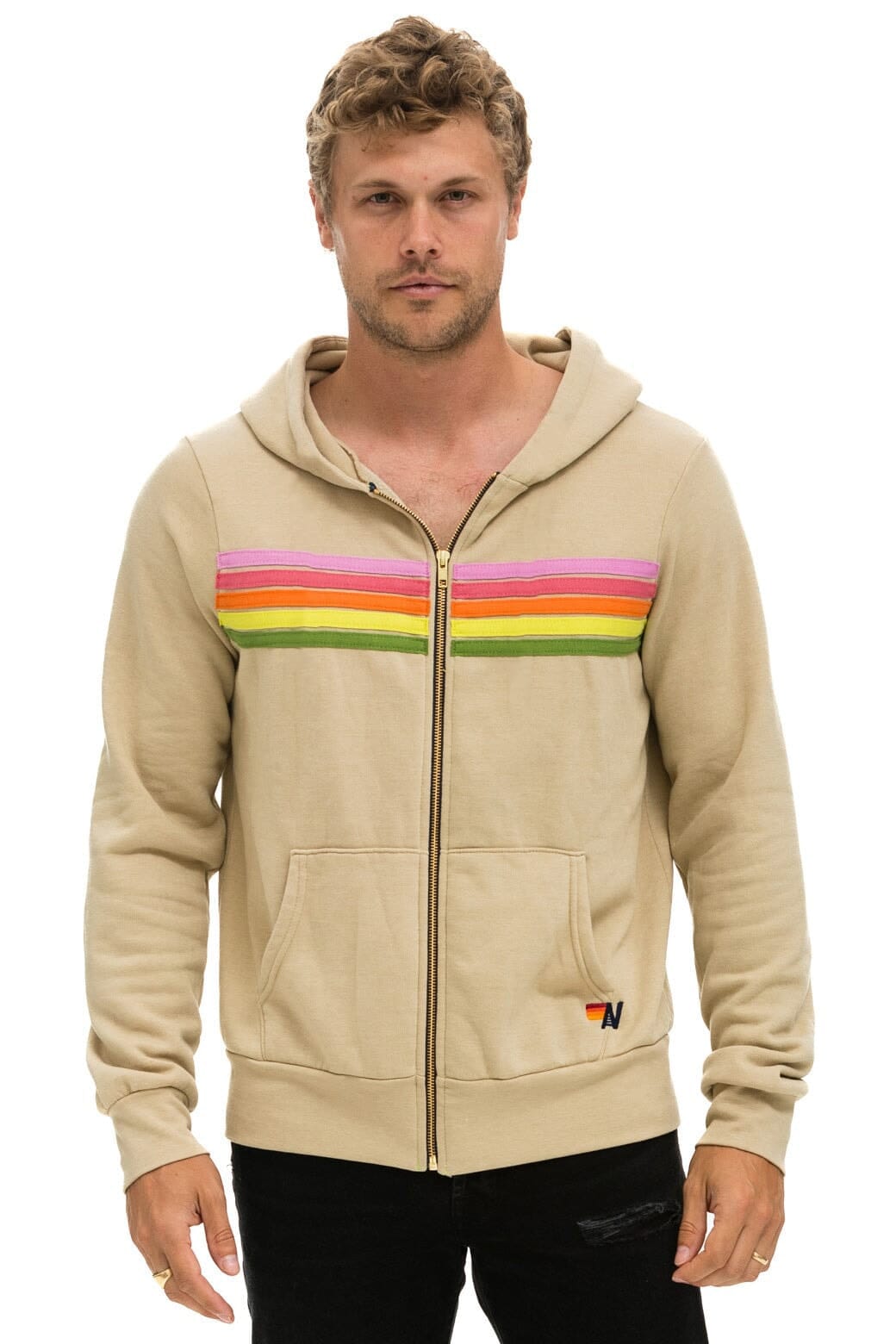 Retro 5 STRIPE HOODIE - SAND PINK GREEN