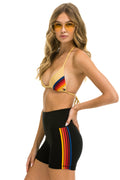 Retro 5 STRIPE RAINBOW 4 INCH HI-RISE BIKER SHORT - BLACK