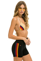 Retro 5 STRIPE RAINBOW 4 INCH HI-RISE BIKER SHORT - BLACK