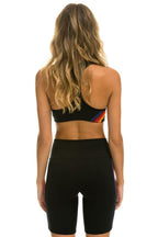 Retro 5 STRIPE RAINBOW 8 IN INSEAM HI-RISE BIKER SHORT - BLACK