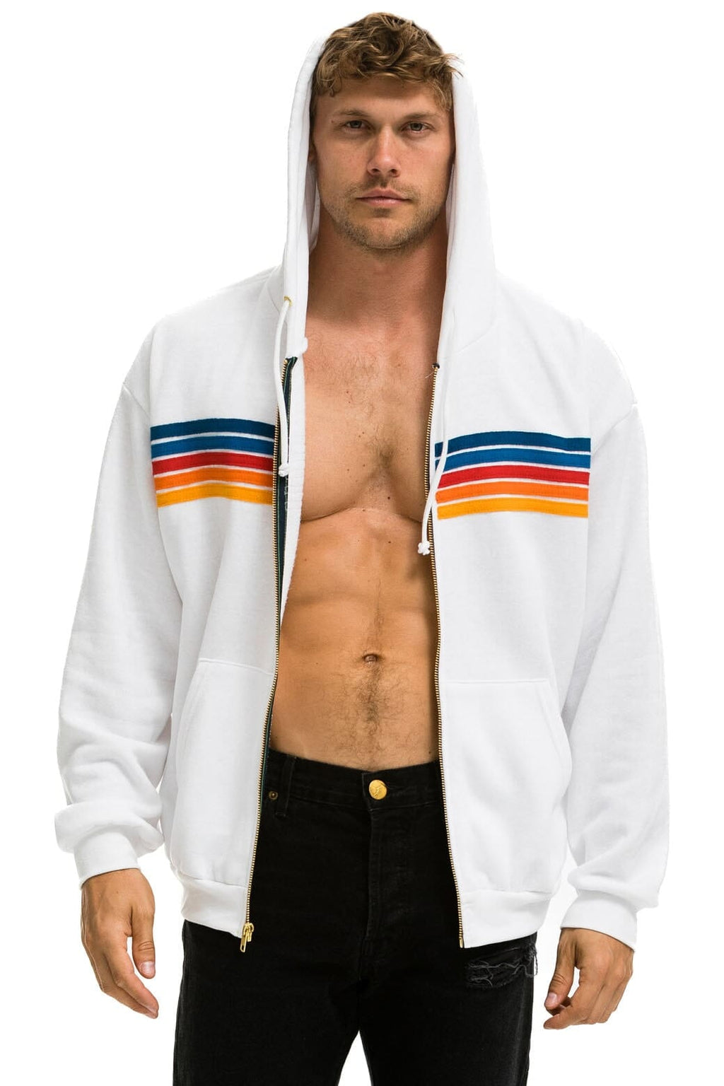 Retro 5 STRIPE RELAXED ZIP HOODIE - WHITE 2