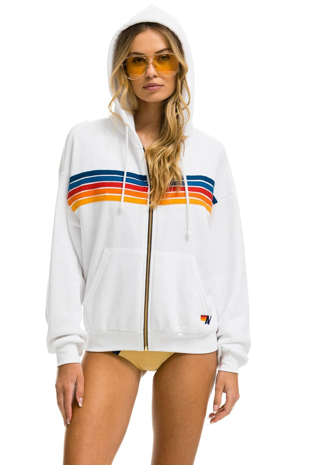 Retro 5 STRIPE RELAXED ZIP HOODIE - WHITE 2