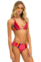 Retro 5 STRIPE VELVET TRIANGLE BIKINI TOP - RED