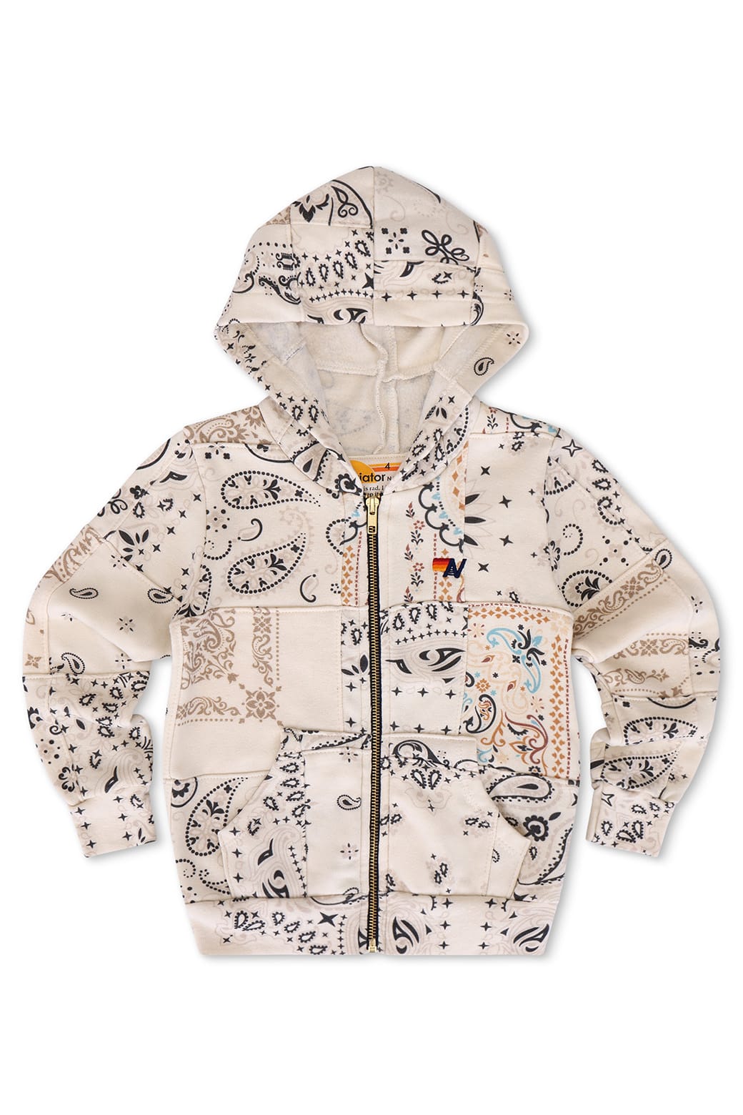 Retro KIDS BANDANA QUILTED ZIP HOODIE - VINTAGE WHITE