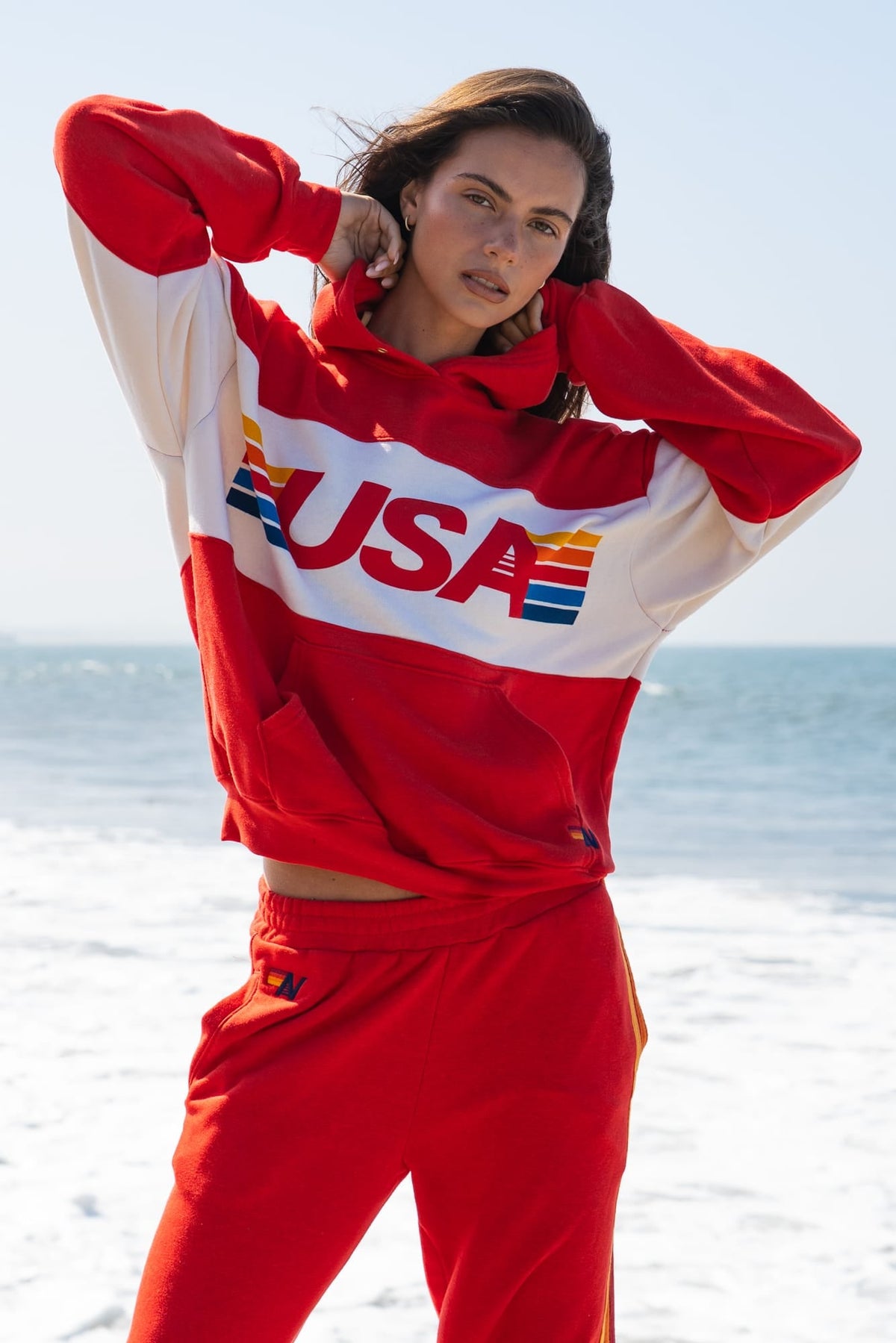 Retro USA RELAXED PULLOVER HOODIE - RED VINTAGE WHITE