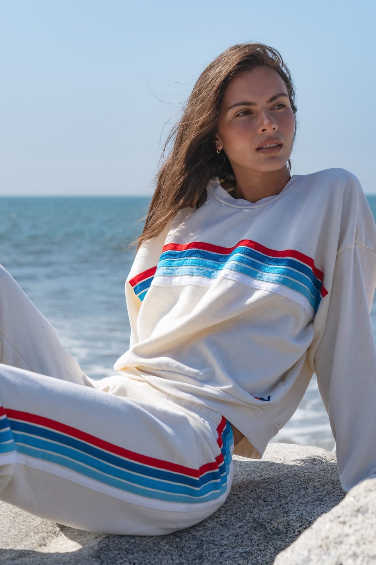 Retro WOMENS 5 STRIPE AMERICA SWEATPANTS - VINTAGE WHITE USA