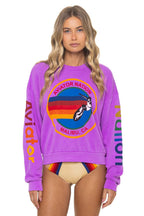 Retro AVIATOR NATION MALIBU CREW SWEATSHIRT - NEON PURPLE