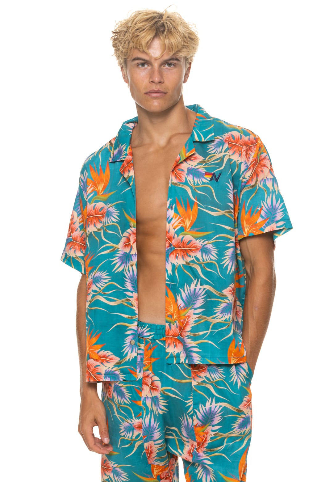 Retro UNISEX COTTON LUXE POPLIN RESORT SHIRT - BLUE HAWAII