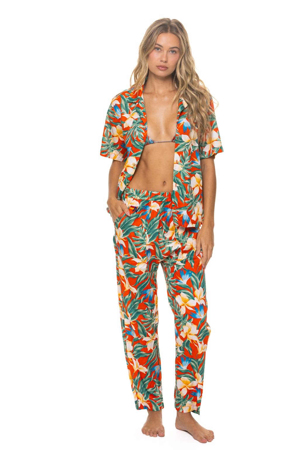 Retro UNISEX COTTON LUXE POPLIN RELAXED PANT - RED KAUAI