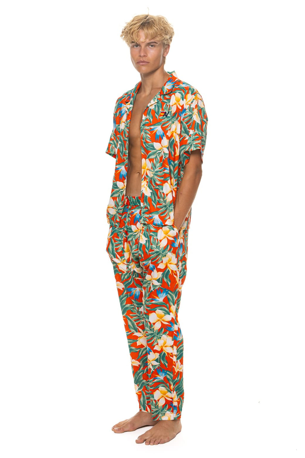 Retro UNISEX COTTON LUXE POPLIN RESORT SHIRT - RED KAUAI
