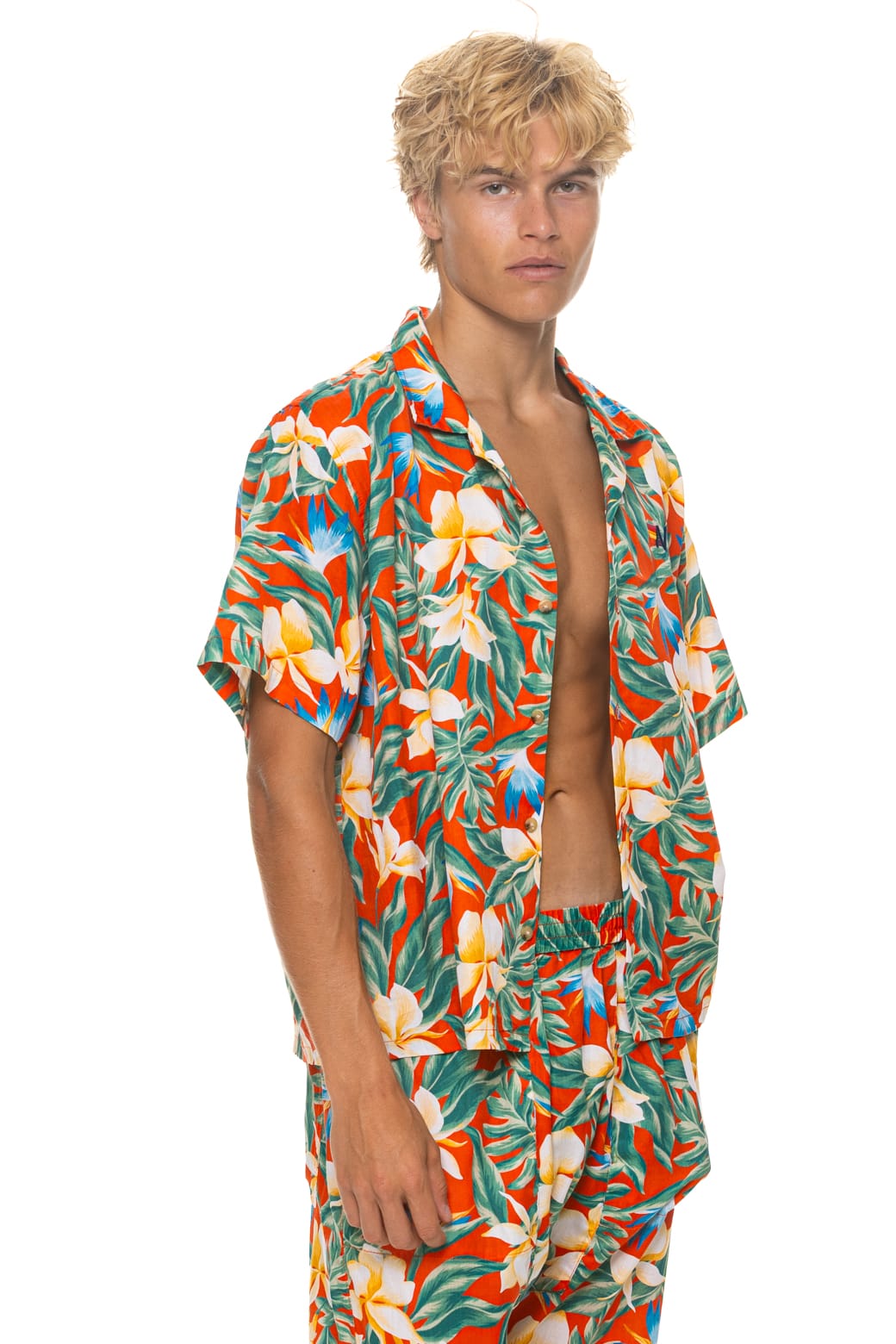 Retro UNISEX COTTON LUXE POPLIN RESORT SHIRT - RED KAUAI