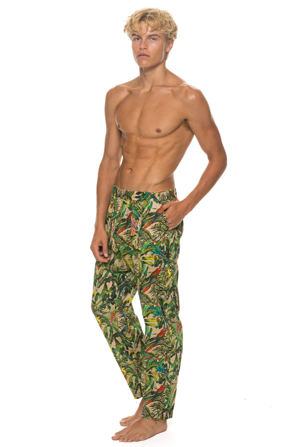Retro UNISEX COTTON LUXE POPLIN RELAXED PANT - VINTAGE WHITE JUNGLE