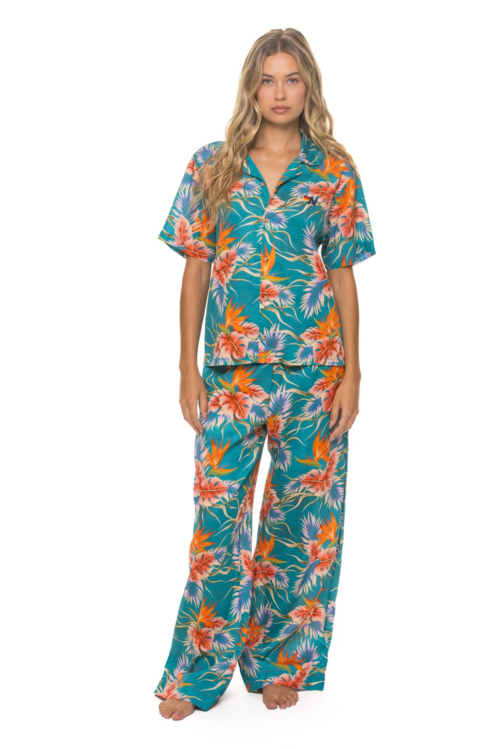 Retro WOMENS COTTON LUXE POPLIN WIDE LEG PANT - BLUE HAWAII