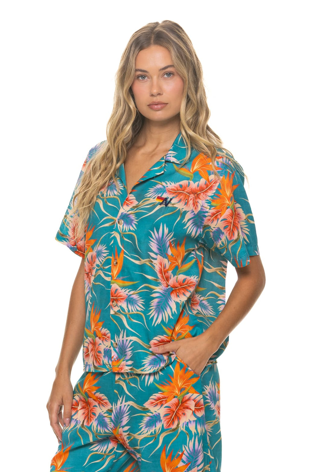 Retro UNISEX COTTON LUXE POPLIN RESORT SHIRT - BLUE HAWAII