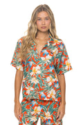 Retro UNISEX COTTON LUXE POPLIN RESORT SHIRT - RED KAUAI