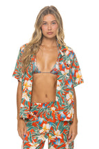 Retro UNISEX COTTON LUXE POPLIN RESORT SHIRT - RED KAUAI