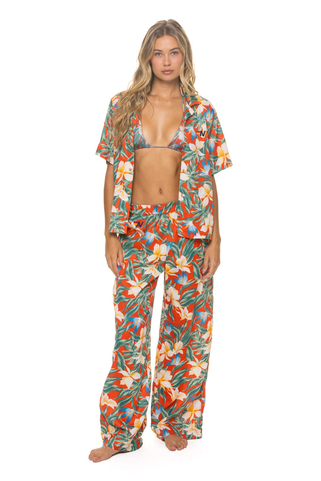 Retro WOMENS COTTON LUXE POPLIN WIDE LEG PANT - RED KAUAI