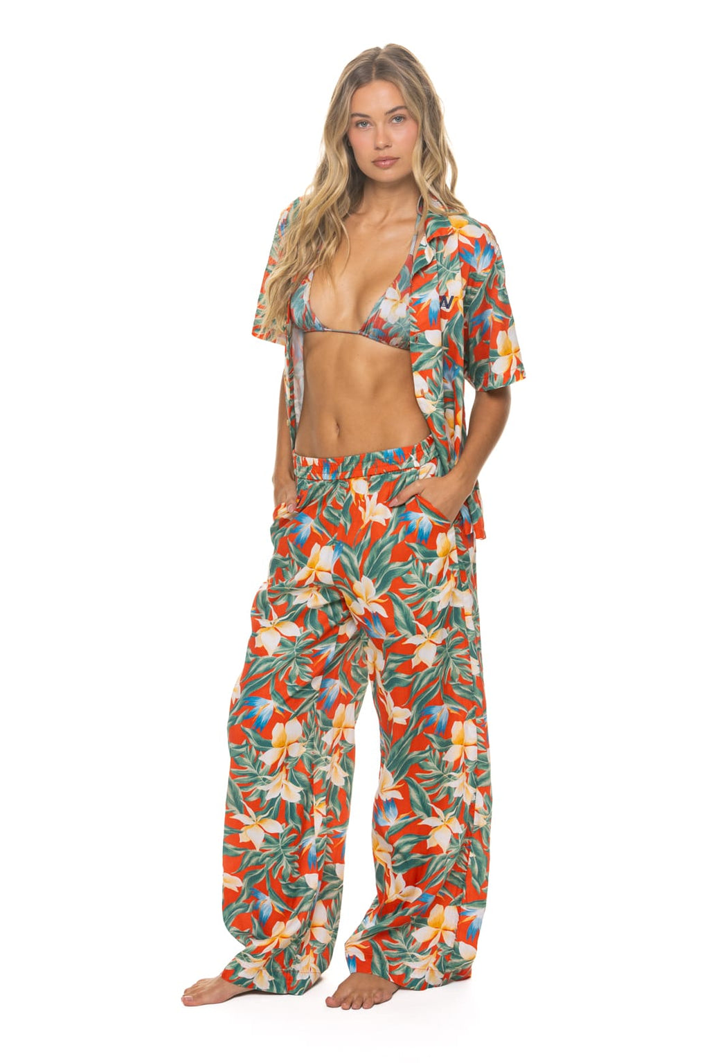 Retro WOMENS COTTON LUXE POPLIN WIDE LEG PANT - RED KAUAI