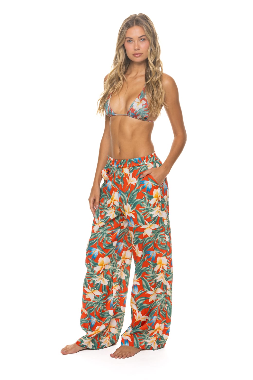 Retro WOMENS COTTON LUXE POPLIN WIDE LEG PANT - RED KAUAI