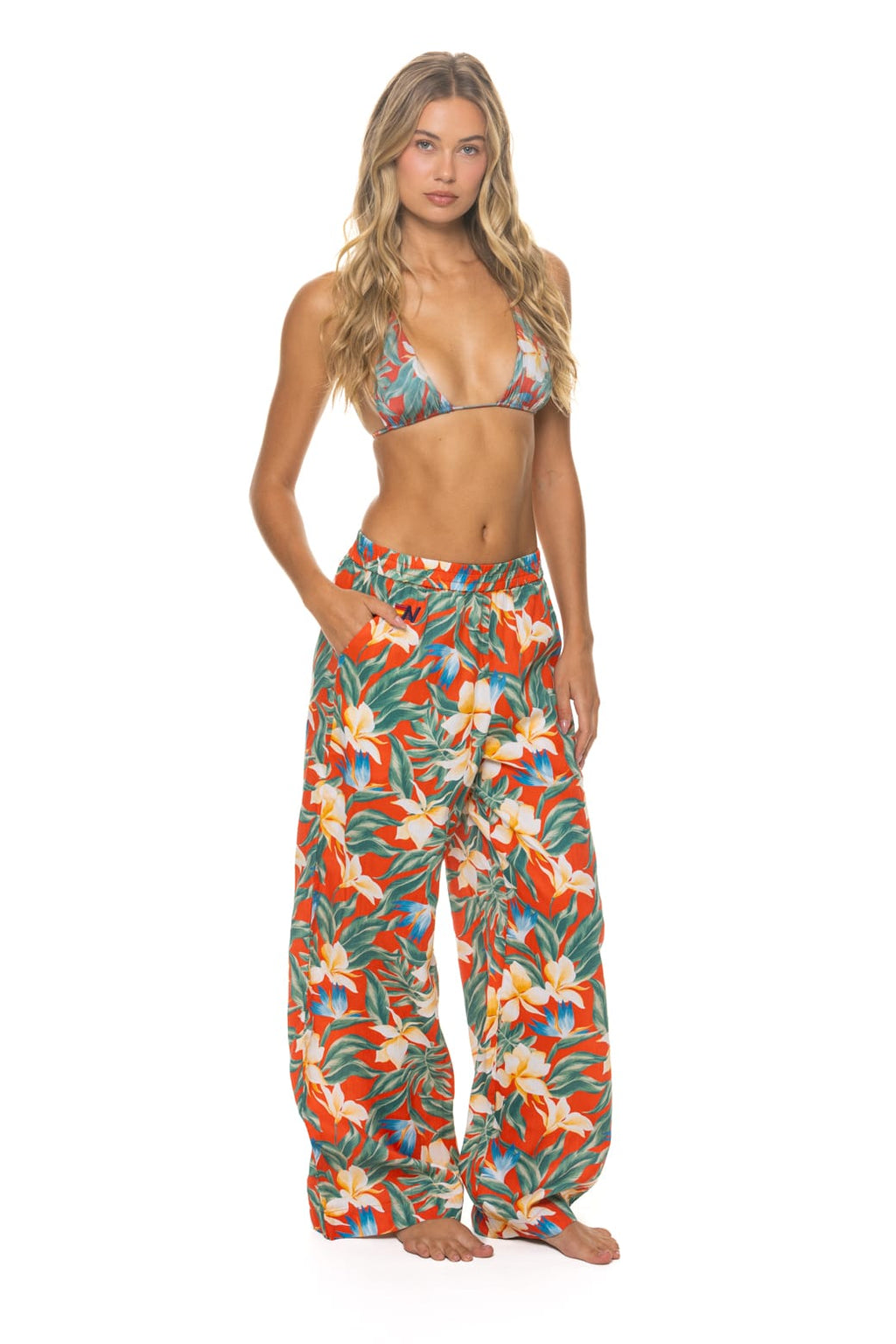 Retro WOMENS COTTON LUXE POPLIN WIDE LEG PANT - RED KAUAI