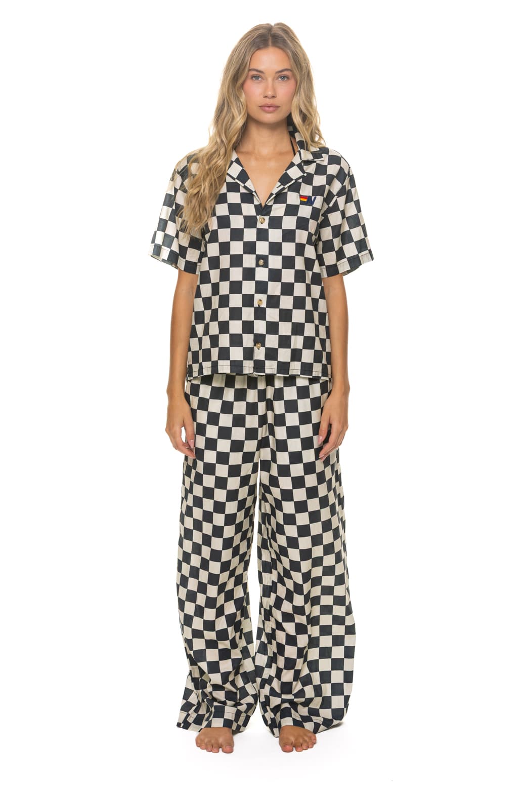 Retro WOMENS COTTON LUXE POPLIN WIDE LEG PANT - VINTAGE BLACK CHECKERED