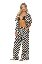 Retro WOMENS COTTON LUXE POPLIN WIDE LEG PANT - VINTAGE BLACK CHECKERED