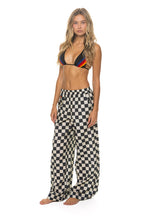 Retro WOMENS COTTON LUXE POPLIN WIDE LEG PANT - VINTAGE BLACK CHECKERED