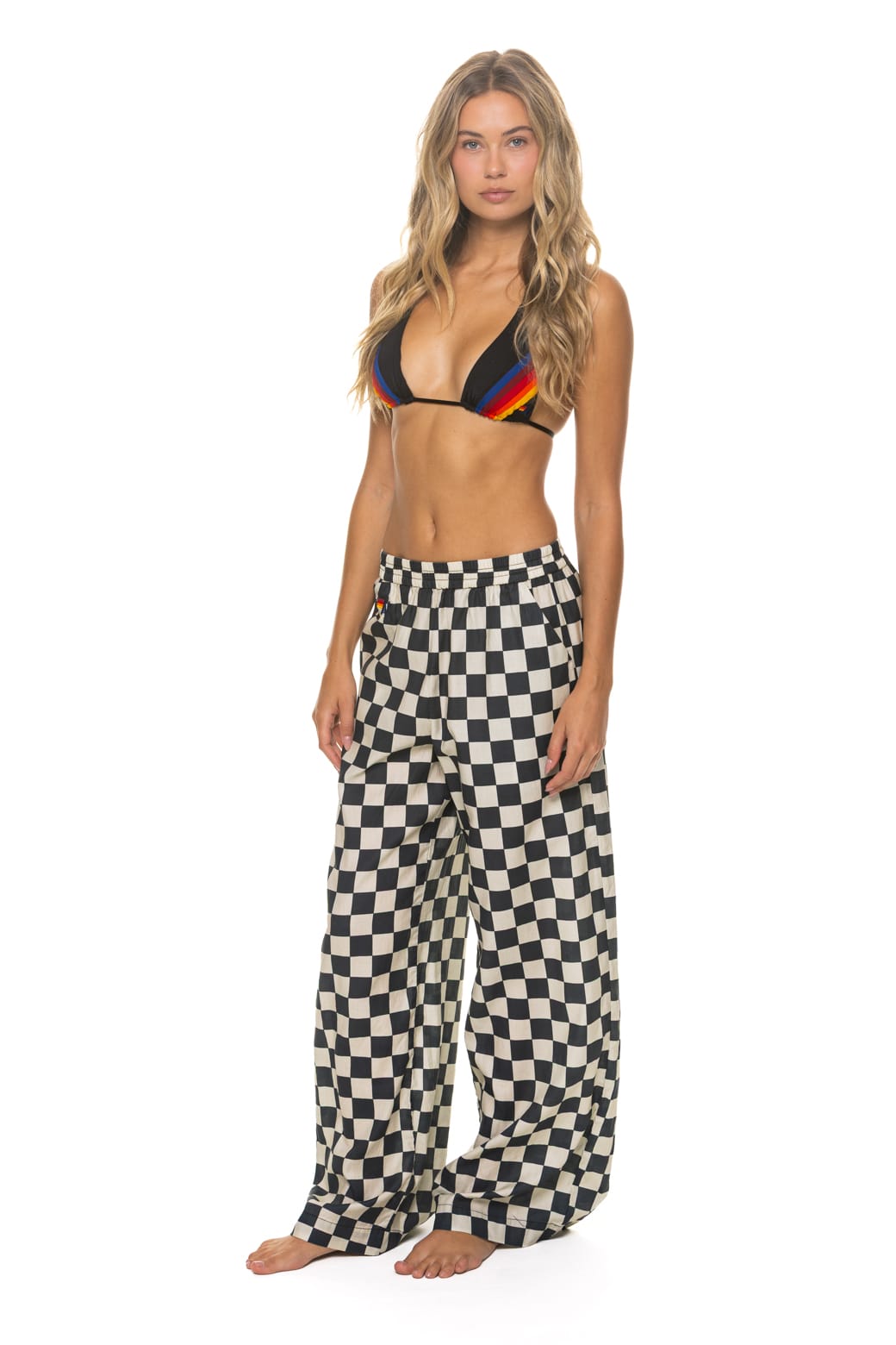 Retro WOMENS COTTON LUXE POPLIN WIDE LEG PANT - VINTAGE BLACK CHECKERED