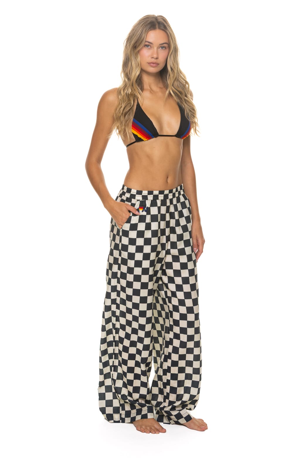 Retro WOMENS COTTON LUXE POPLIN WIDE LEG PANT - VINTAGE BLACK CHECKERED