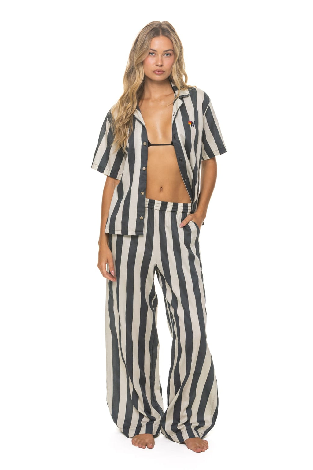 Retro WOMENS COTTON LUXE POPLIN WIDE LEG PANT - VINTAGE BLACK STRIPE
