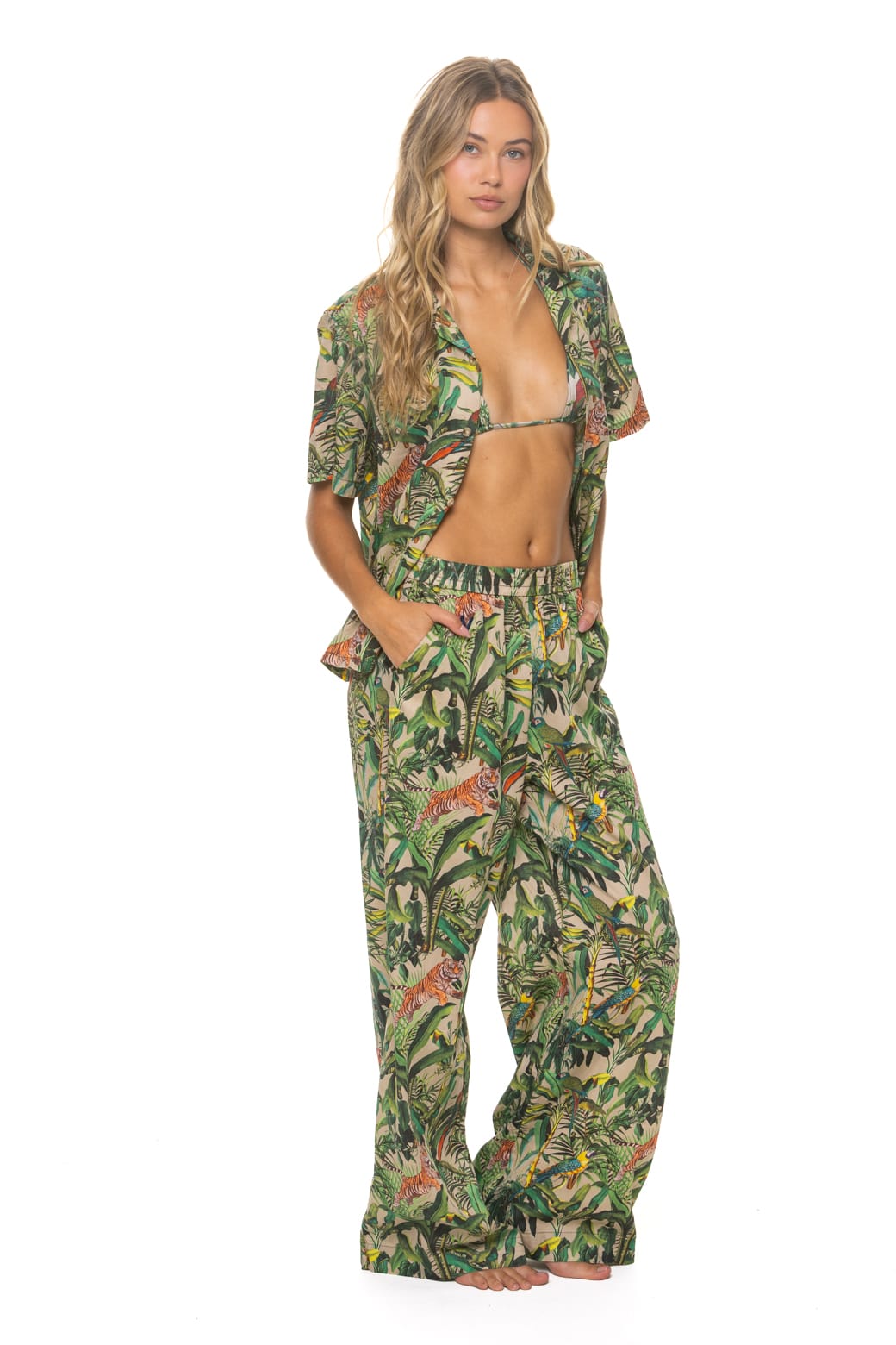 Retro WOMENS COTTON LUXE POPLIN WIDE LEG PANT - VINTAGE WHITE JUNGLE