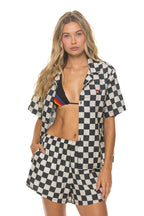 Retro WOMENS COTTON LUXE POPLIN SHORT - VINTAGE BLACK CHECKERED