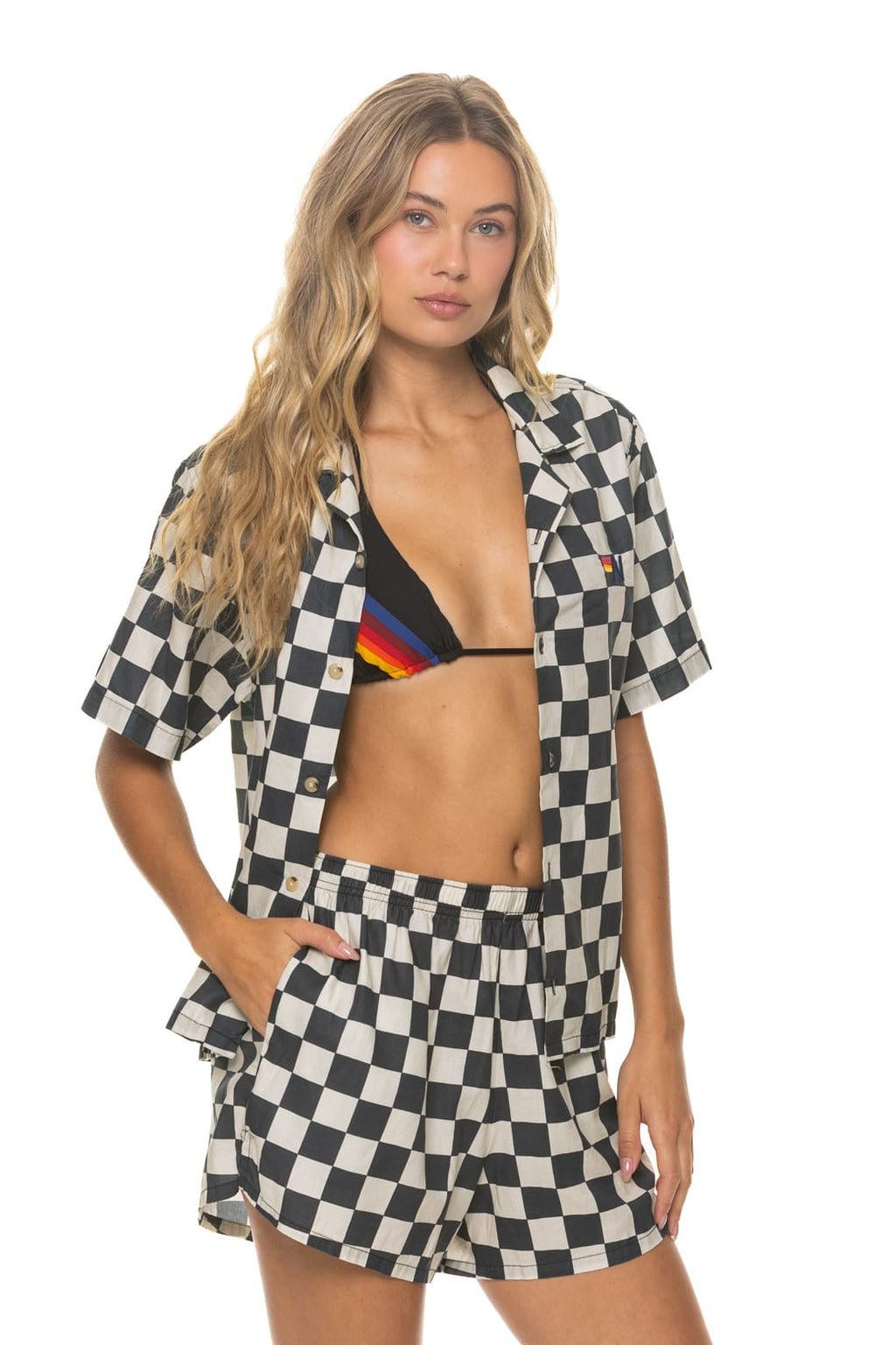 Retro WOMENS COTTON LUXE POPLIN SHORT - VINTAGE BLACK CHECKERED