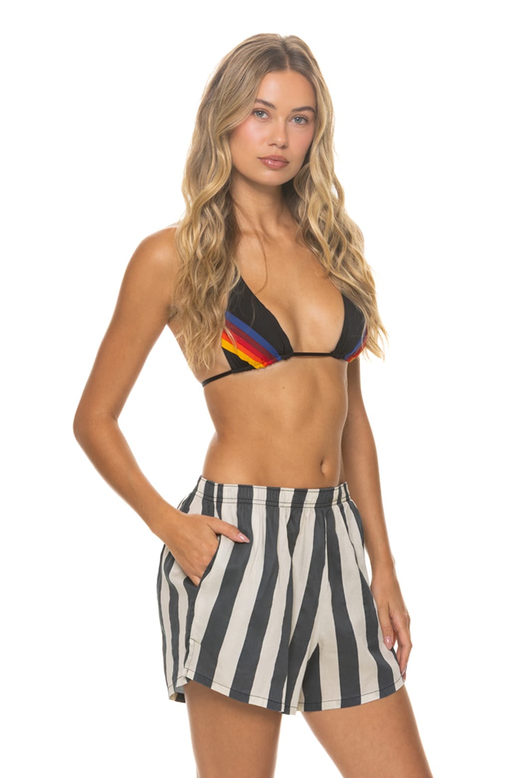 Retro WOMENS COTTON LUXE POPLIN SHORT - VINTAGE BLACK STRIPE
