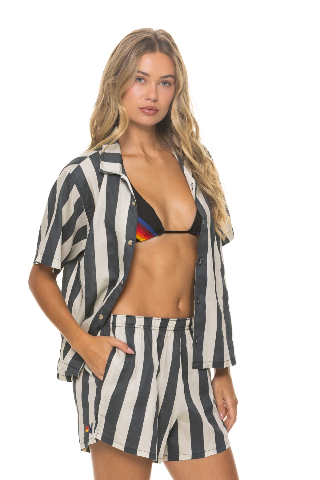 Retro WOMENS COTTON LUXE POPLIN SHORT - VINTAGE BLACK STRIPE