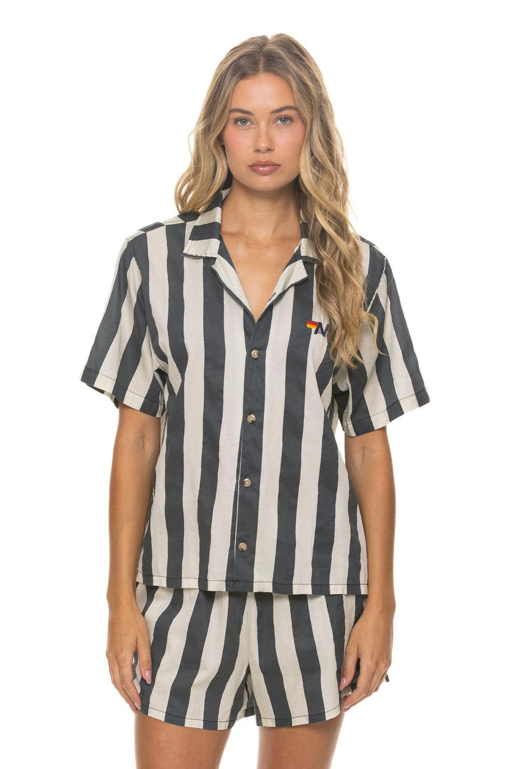 Retro WOMENS COTTON LUXE POPLIN SHORT - VINTAGE BLACK STRIPE